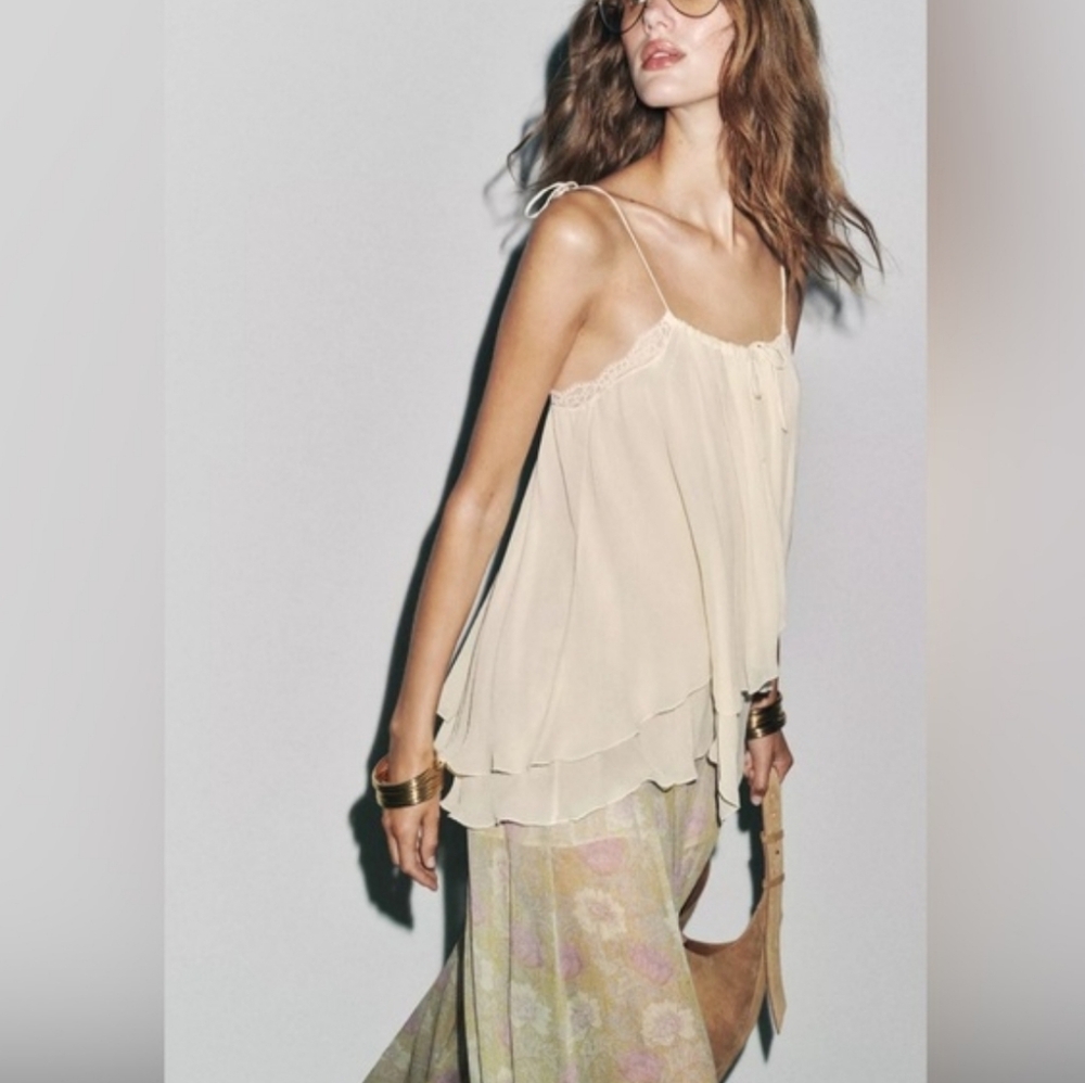 Zara ZW Collection Semi Sheer Lace Top Chic Ivory- NWT MEDIUM